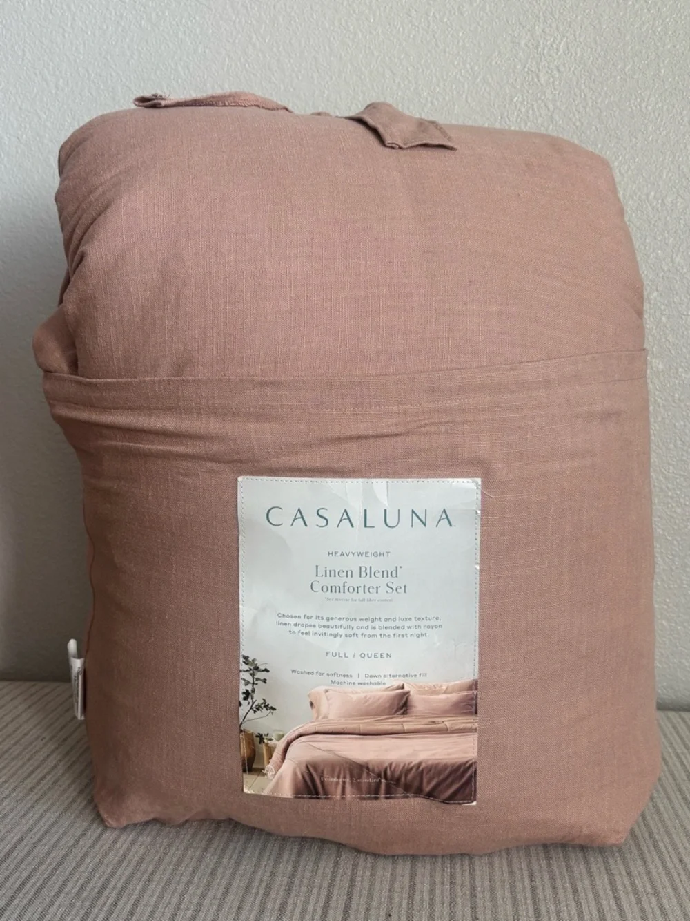 NWT Full/Queen Heavyweight Linen Blend Comforter and Sham Set Light Adobe Clay
